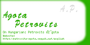 agota petrovits business card